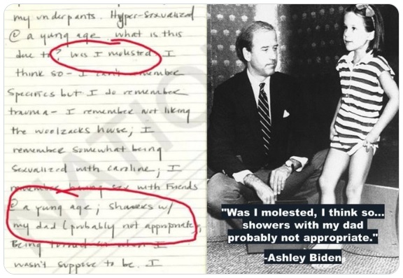 Split image- Ashley Biden Diary page/Joe Biden with a young Ashley Biden